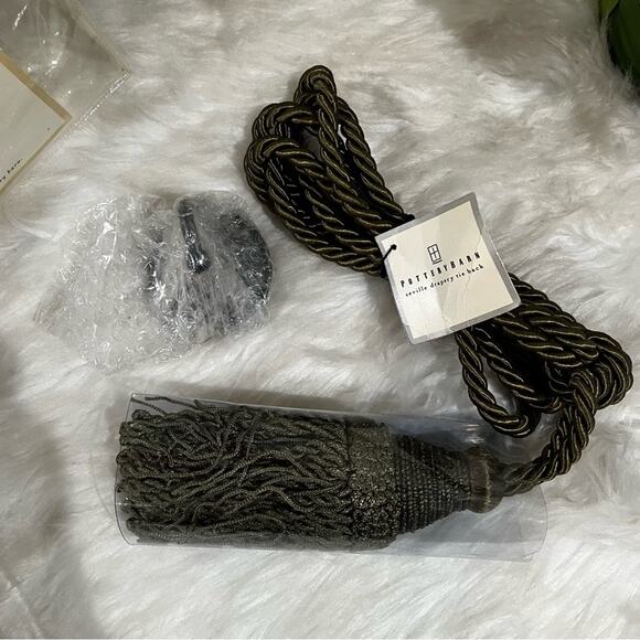 NEW Pottery Barn Seville Set 2 Tassel Drapery Tie Back + Hook Lichen Green NWT - Picture 8 of 15
